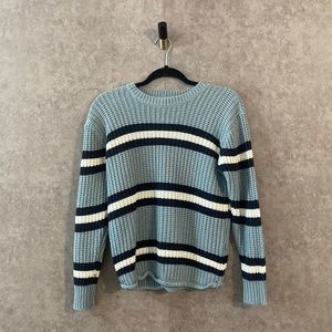 Pink Rose Blue & White Striped Pullover Light Blue Navy White Stripe Crewneck
